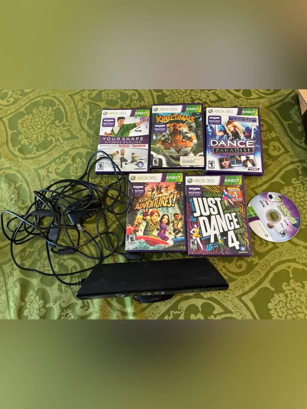 Xbox 360 Kinect Bundle Sensor Adapter 5 Games + Kinect Sports Disc lot